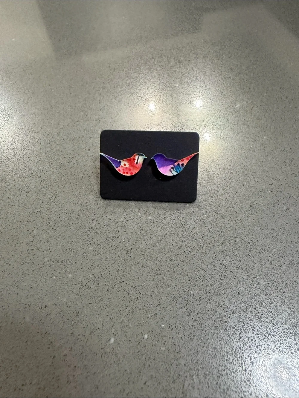 Colorful Bird Stud Earrings - Purple and Pink